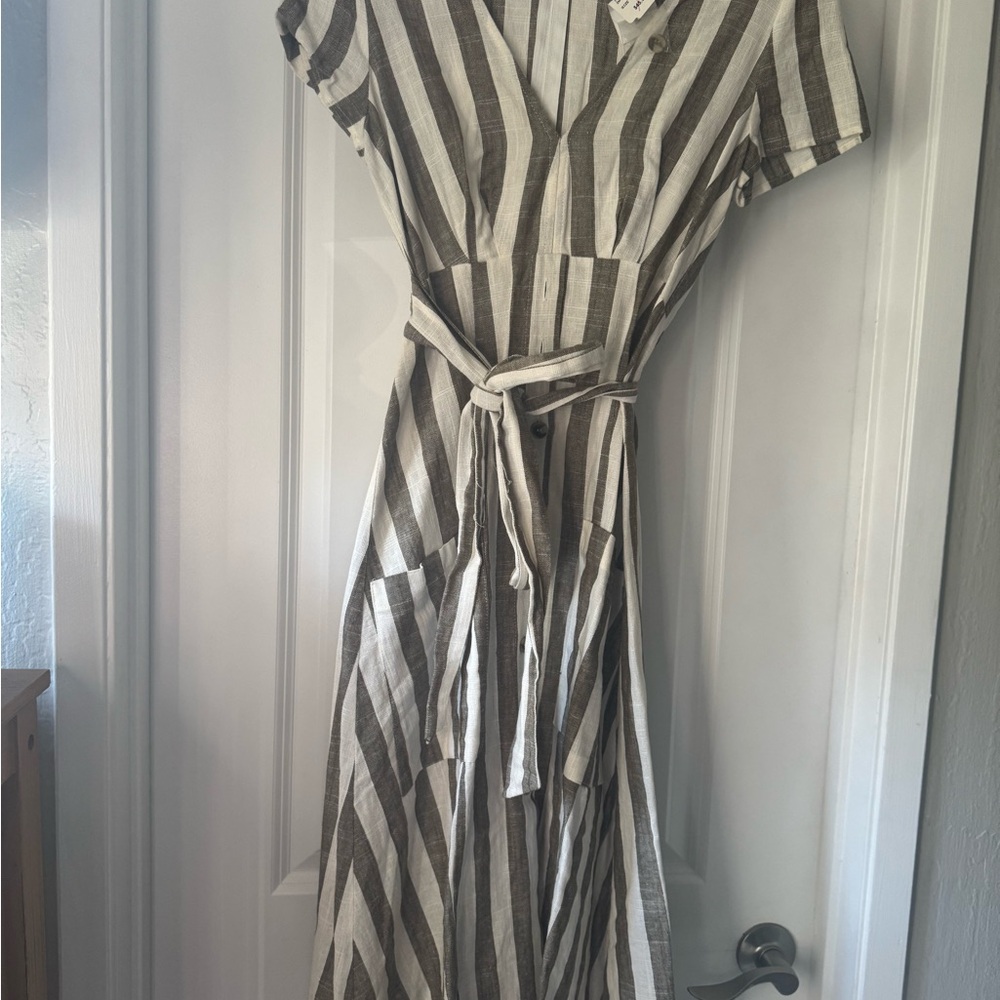 Striped Brown and White Women's Dress